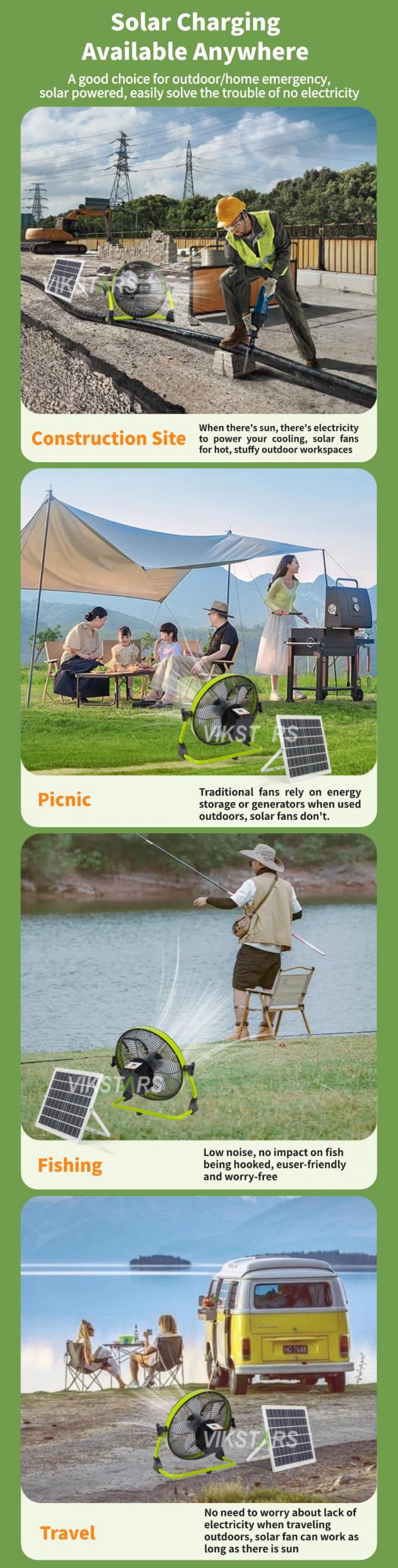 Quạt di động ngoài trời có thể sạc lại gia dụng khẩn cấp 12 inch 14 inch Quạt sàn năng lượng mặt trời Quạt năng lượng mặt trời yên tĩnh 2